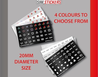 20mm Round PlayStation Stickers for Arcade Simulator Buttons / Gaming Keyboard Labels Markers / Controller Decals / Clear Black White Option