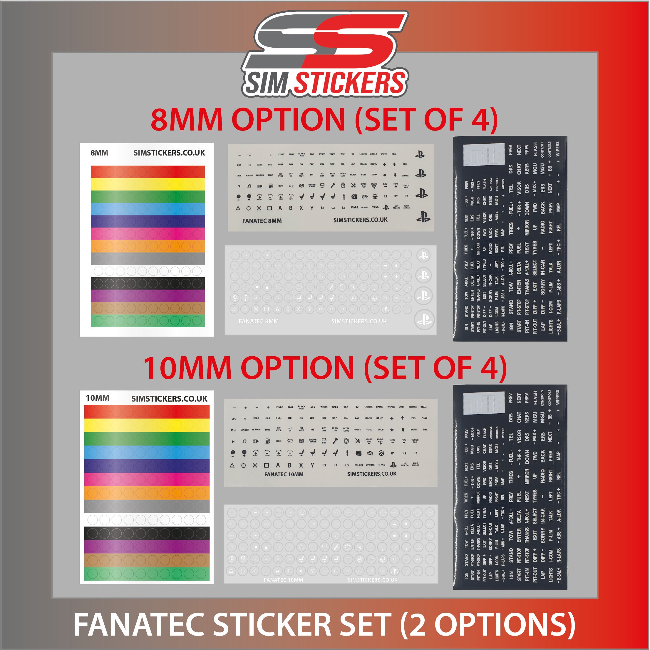 Fanetec Stickers for Car Sim Racing Buttonbox/wheel Set of 4 2
