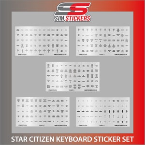 CLEAR Star Citizen Stickers for Flight Simulator Keyboard/Button Box/Wheel Set of 5