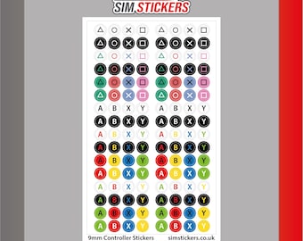 Round Controller Stickers at 9mm Diameter Size - ABXY Square Circle Triange X Shapes Gaming Labels - Decals for Controller Buttons