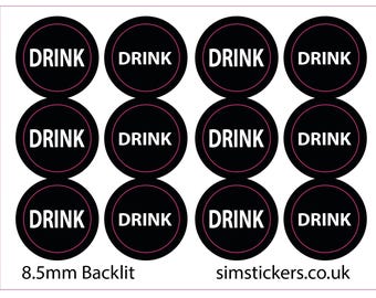 Drink Stickers for 8.5mm Buttons Black with Clear text