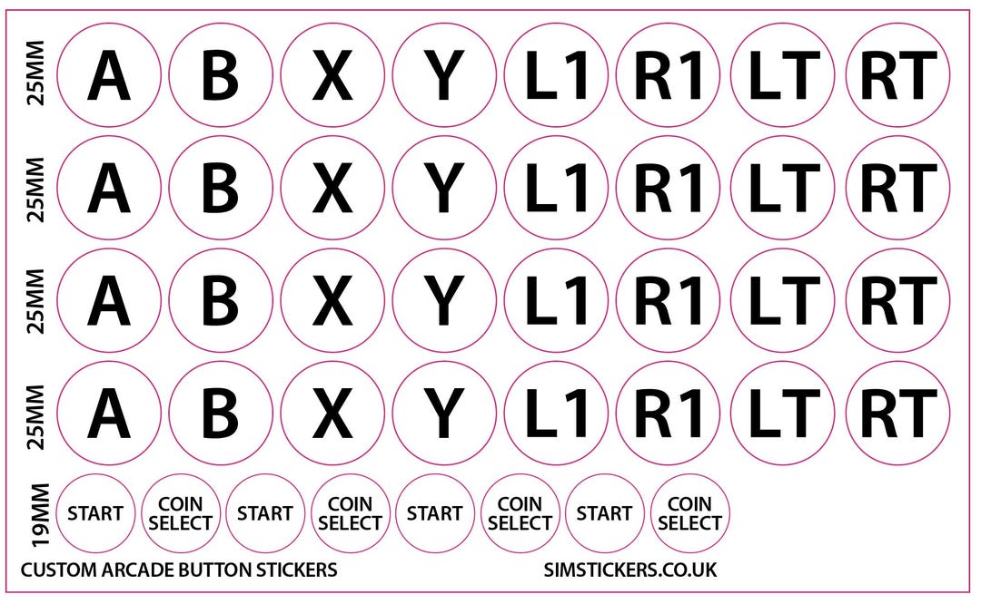 Custom Arcade Button Sticker Sheet - Round Button Stickers at 25mm ...