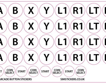 Custom Arcade Button Sticker Sheet - Round Button Stickers at 25mm / 19mm Diameter Size - Clear Background and Black Text