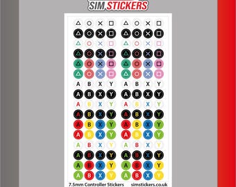 Round Controller Stickers at 7.5mm Diameter Size - ABXY Square Circle Triange X Shapes Gaming Labels - Decals for Controller Buttons