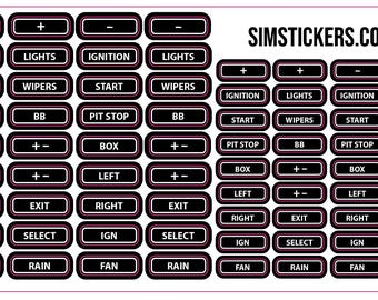 Black with Clear Text Border Stickers for Car Simulator Button Box/Wheel iRacing