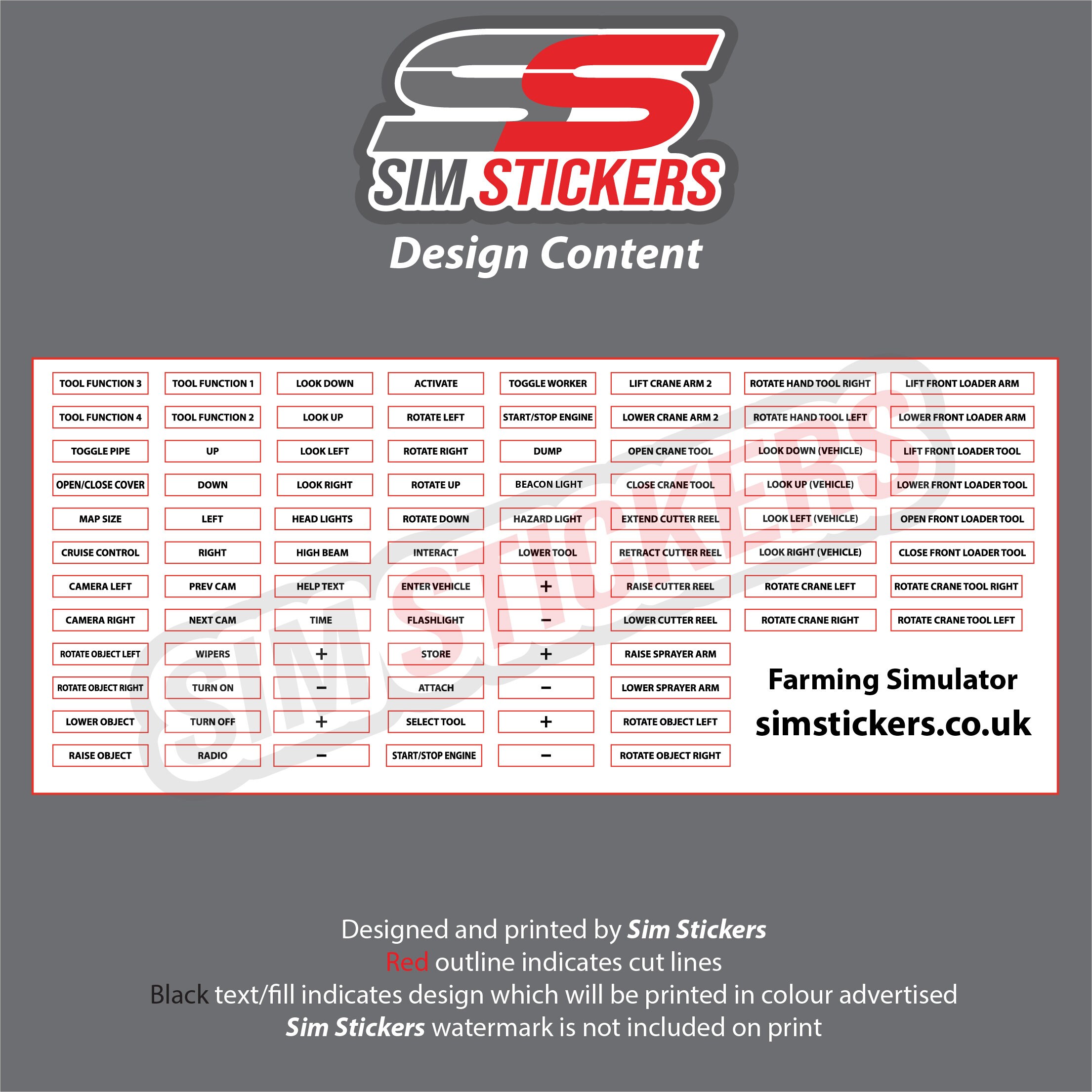 BLACK Stickers for Farming Simulator Button Box/wheel/controller/side ...
