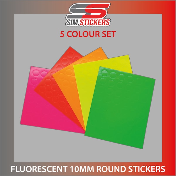 FLUORESZIEREND Farbige 10mm Sticker für Denkrad/Button Box 5er Set