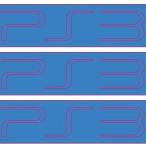 May include: Three identical rectangular blue labels stacked vertically, each featuring the text PS3 outlined in a thin magenta line. The design is consistent across all three segments, displaying the letters and number in a clean, linear font style.
