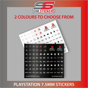 7,5 mm okrągłe naklejki PlayStation na kierownicę/przycisk/kontroler symulatora | Naklejki | Etykiety | Opcje czarne lub białe