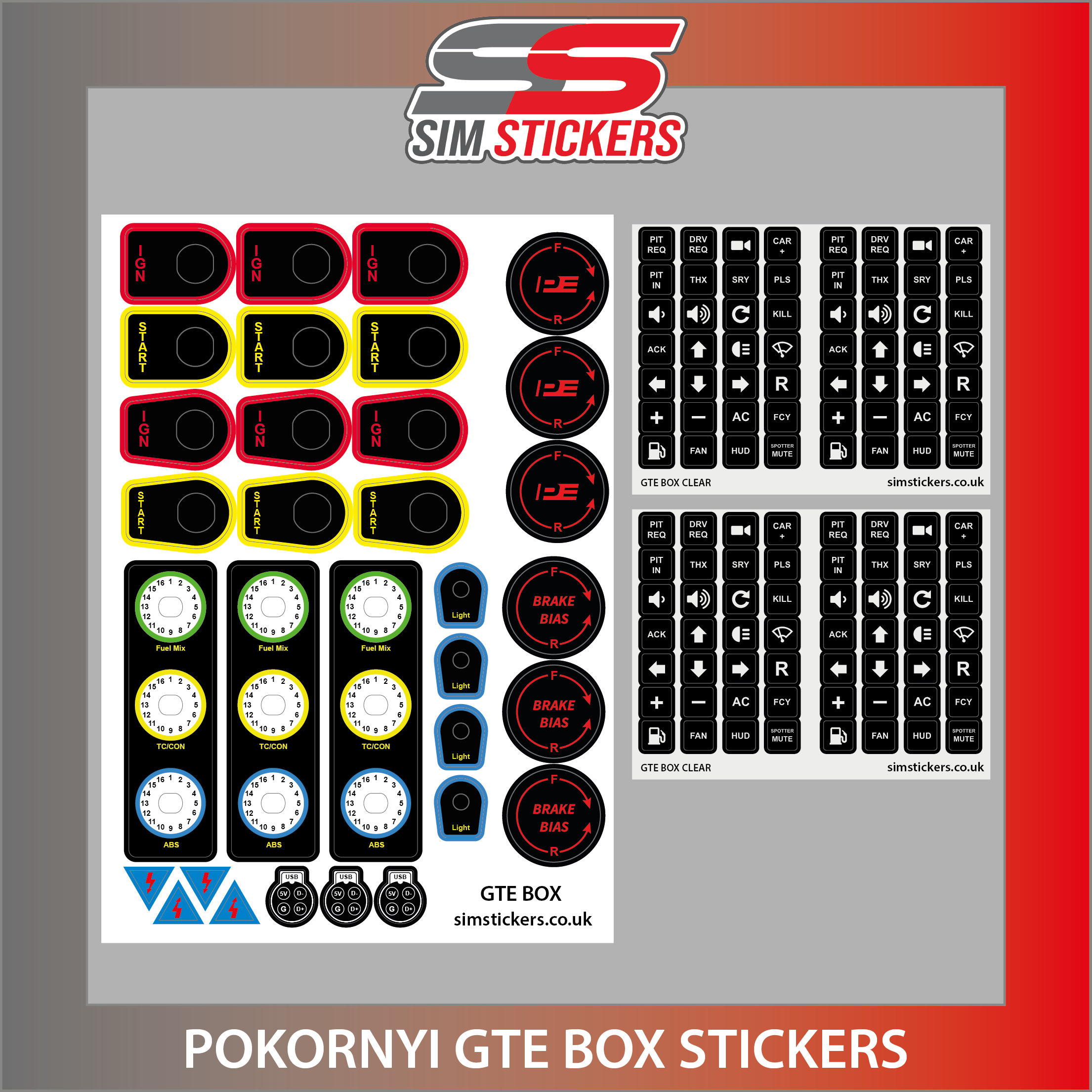 Pokornyi Engineering GTE Box Stickers - Simulator Button Box Stickers