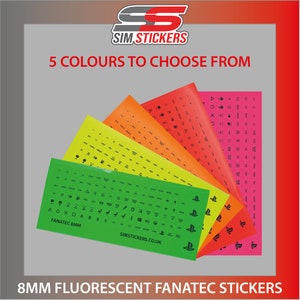 FLUORESCENT Fanatec 8mm Stickers for Various Simulator Wheel/Button Box VARIOUS COLOURS