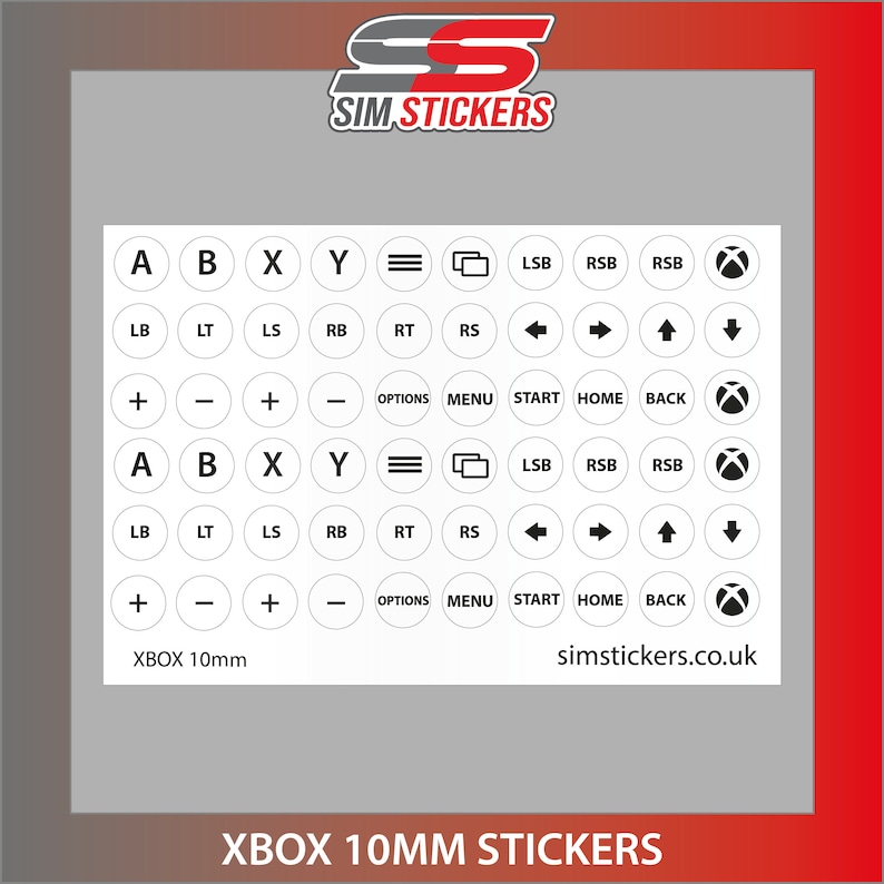 Xbox Controller Sticker Layout WHITE 10mm Round Xbox Stickers for Simulator Wheel/button Box ...