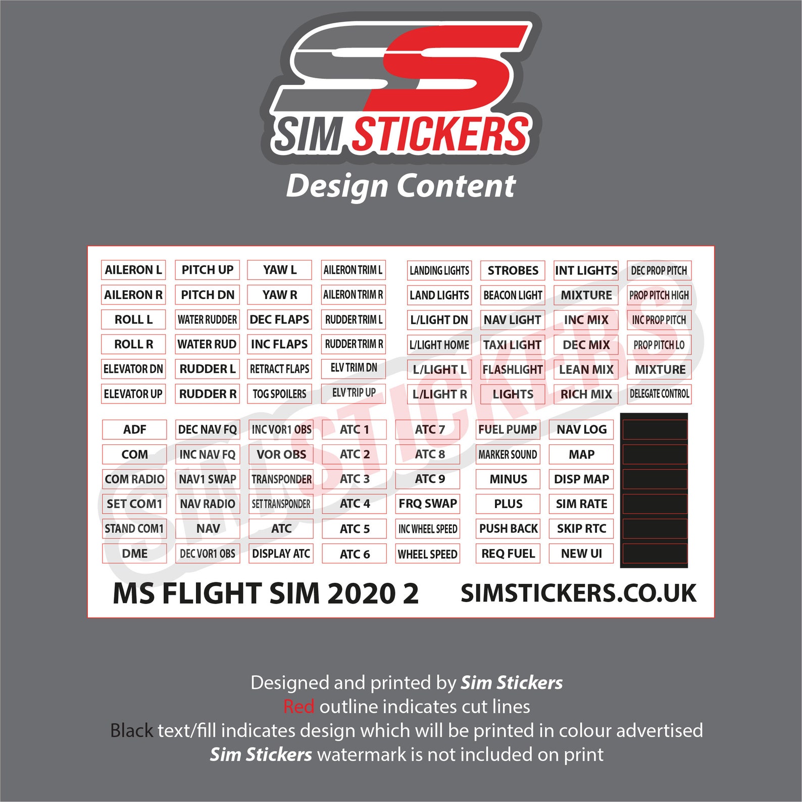 BLACK MSFS Stickers for Flight Simulator Button Box/wheel/flight Stick ...