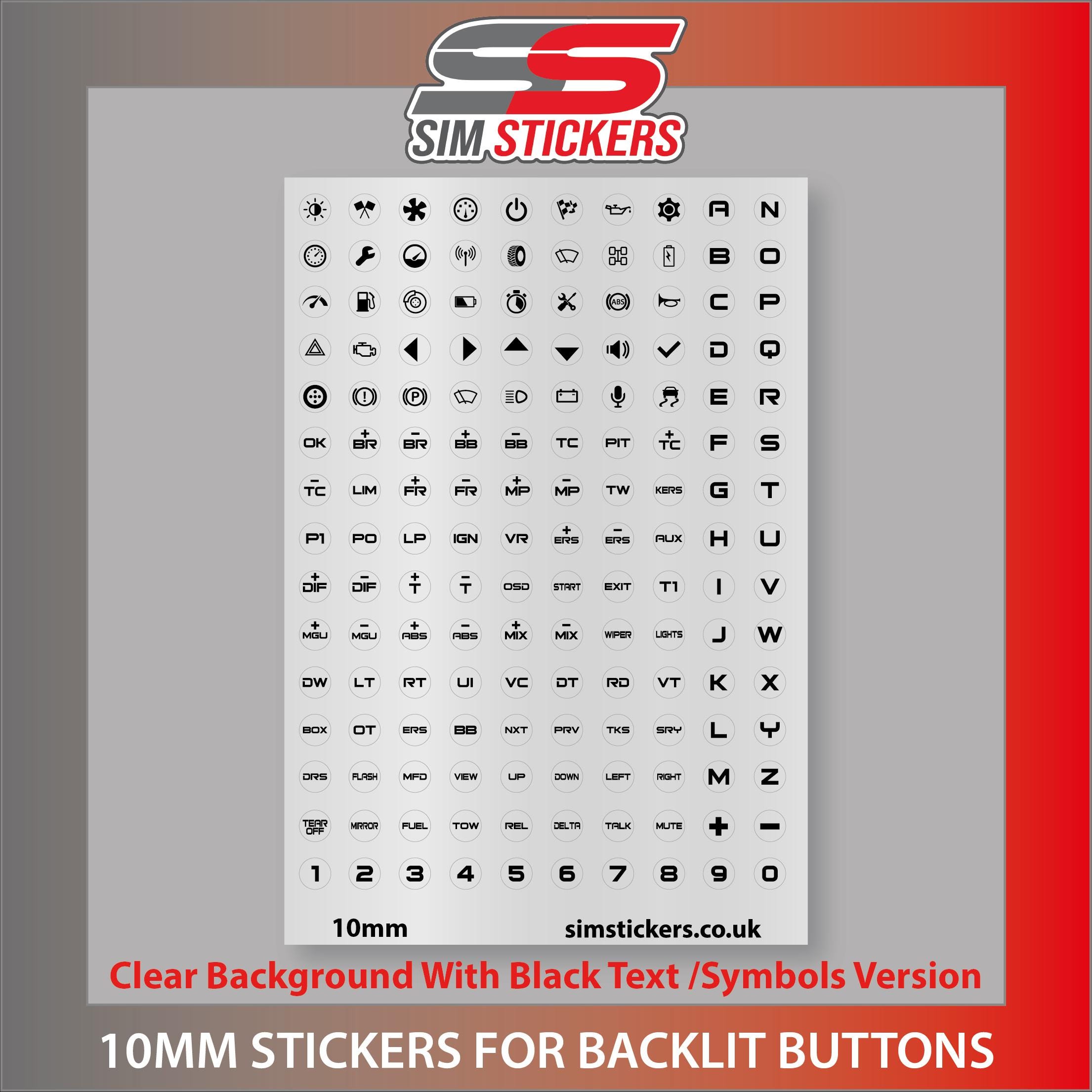 CLEAR / BLACK 10mm Round Stickers for Sim Racing Wheel Buttons ...