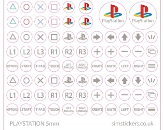 WHITE on CLEAR 5mm Round PlayStation Stickers for Simulator Wheel/Button Box/Controller | Decals | Labels