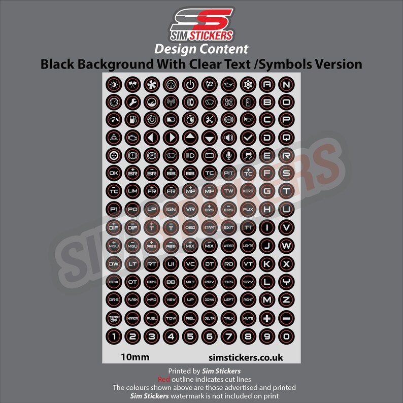 CLEAR / BLACK 10mm Round Stickers for Sim Racing Wheel Buttons ...