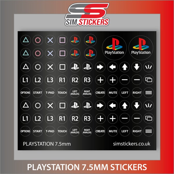 BLACK 7.5mm Round PlayStation Stickers for Simulator Wheel/Button Box/Controller | Decals | Labels