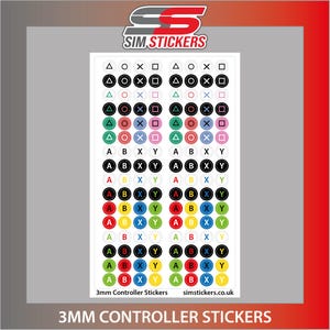 Round Stickers at 3mm Diameter Size - Gaming Decals - Controller Labels - Circle Square Cross Triangle Shapes ABXY PlayStation Xbox Nintendo