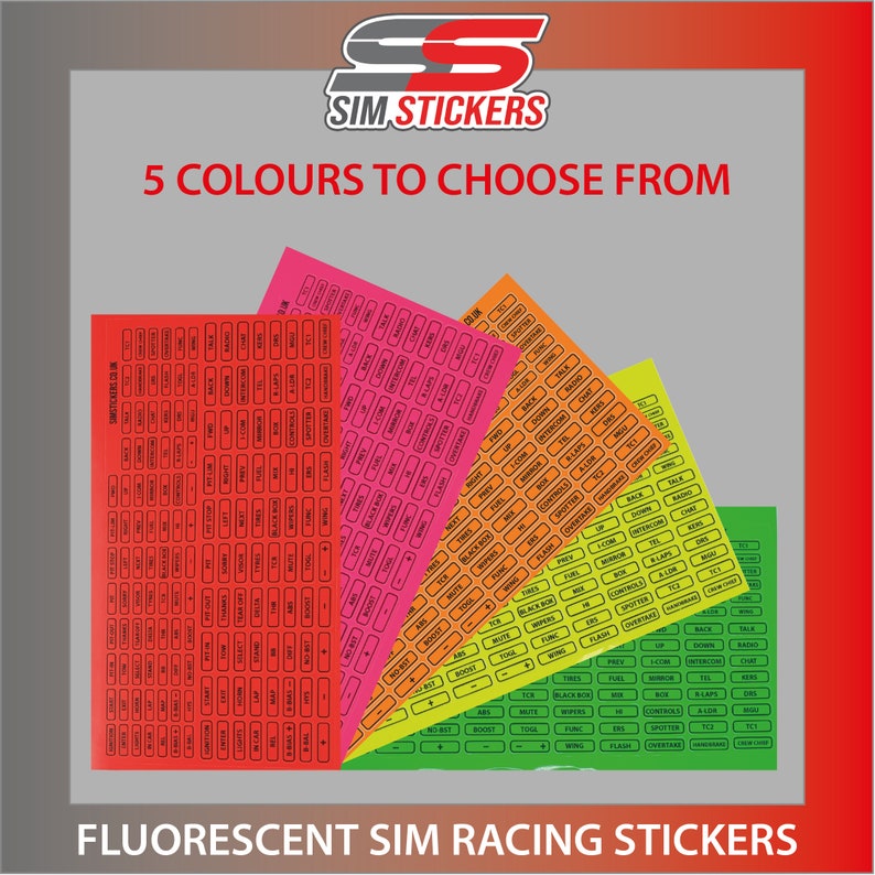 FLUORESCENT Border Stickers Car Sim Racing Button Box/Wheel iRacing/AC/PC2 VARIOUS_COLOURS image 1