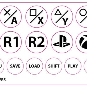 Hoja de pegatinas personalizadas para botones de máquinas recreativas - Pegatinas redondas para botones de 25 mm y 19 mm de diámetro - Fondo transparente y texto negro