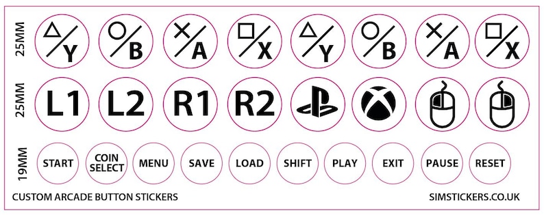 Custom Arcade Button Sticker Sheet - Round Button Stickers at 25mm ...