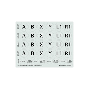 Custom Arcade Button Sticker Sheet - Round Button Stickers at 25mm / 19mm Diameter Size - Clear Background and Black Text