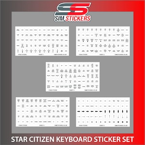 WHITE Star Citizen Stickers for Flight Simulator Keyboard/Button Box/Wheel Set of 5