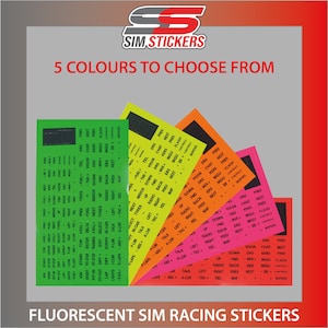FLUORESCENT Stickers for Car Sim Button Box/Wheel iRacing/AC/PC VARIOUS_COLOURS