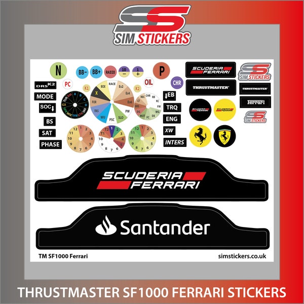 Stickers Thrustmaster SF1000 pour Car Simulator | Stickers iRacing | Étiquettes pour volant Sim Racing | Étiquettes MT SF1000 - Ferrari