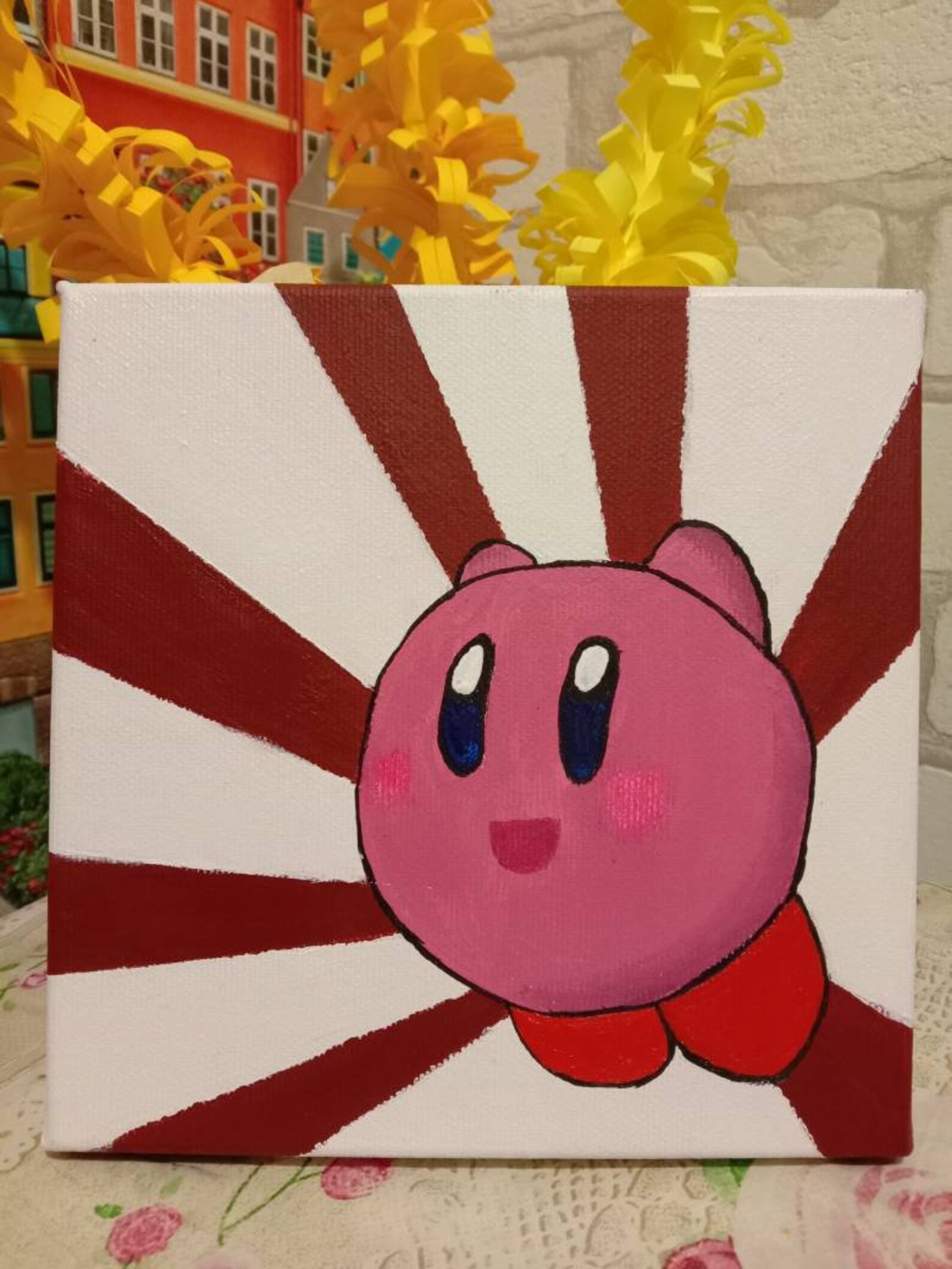 Kirby painting on canvas. Acrylic painting. Game character. Etsy
