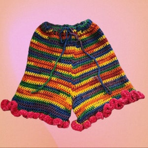 Rainbow crochet shorts