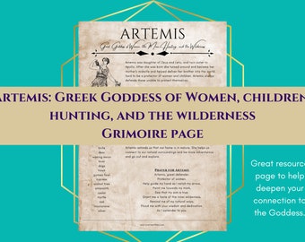 Artemis Greek Goddess of Women, Children, Hunting, and Wilderness Grimoire Page Book of Shadows PDF Download