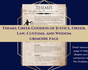 Themis: Greek Goddess of Justice, Order, Law, Customs, and Wisdom Grimoire Page, Book of Shadows PDF Download