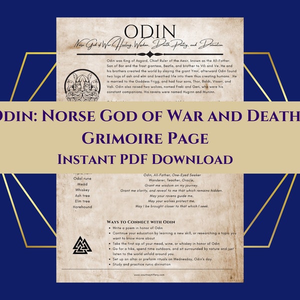 Odin Norse God of War, Death, Wisdom, and Divination Grimoire Page Book of Shadows PDF Download