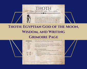 Thoth Egyptian God of Wisdom, Writing, and the Moon Grimoire Page Book of Shadows PDF Download
