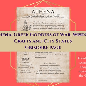 Athena Greek Goddess of War, Wisdom, and Crafts Grimoire Page Book of Shadows PDF Download