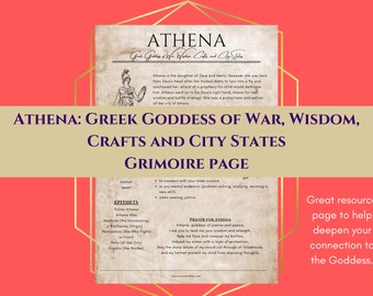 Athena Griechische Göttin des Kriegs, der Weisheit und des Handwerks Grimoire Page Buch der Schatten PDF Download