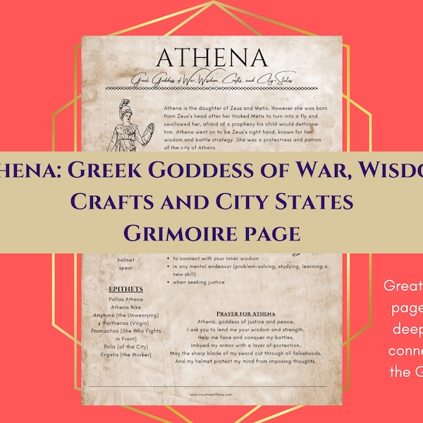 Athena griechische Göttin des Krieges, der Weisheit und des Handwerks Grimoire Seite Buch der Schatten PDF Download