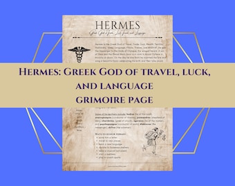 Hermes Greek God of Travel, Luck, Language Grimoire Page Book of Shadows PDF Download