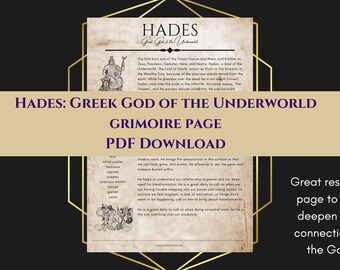 Hades Greek God of the Underworld, Metal, and Wealth Grimoire Page Book of Shadows PDF Download