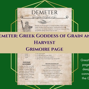 Demeter Greek Goddess of Grain and Harvest Grimoire Page Book of Shadows PDF Download
