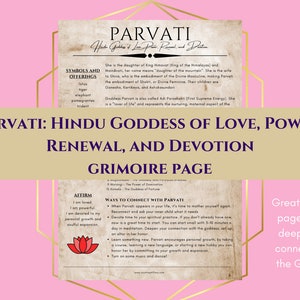 Paravati Hindu Goddess of Love, Marriage, Power, Renewal, and Motherhood Grimoire Page Book of Shadows PDF Download