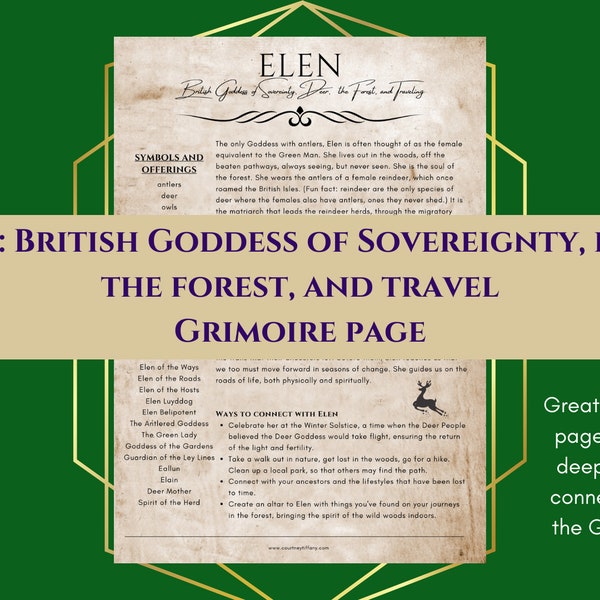 Elen of the Ways: British Celtic Goddess of Sovereignty, Deer, the Forest, and Travel Grimoire Page Book of Shadows PDF Download