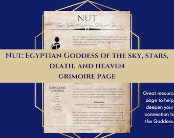 Nut Egyptian Goddess of Sky, Stars, and the Heavens Grimoire Page Book of Shadows PDF Download