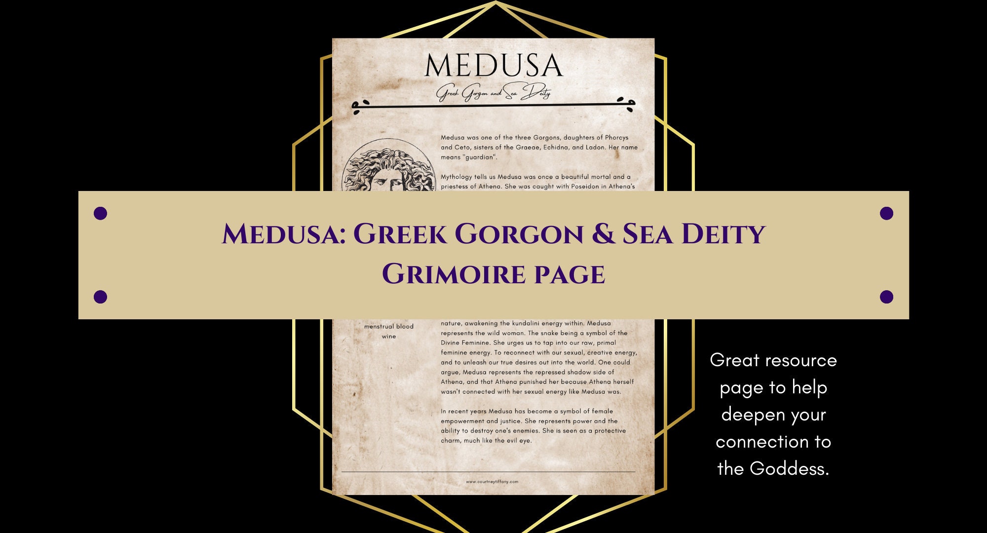 Medusa Greek Gorgon and Sea Deity Goddess Grimoire Page Book 