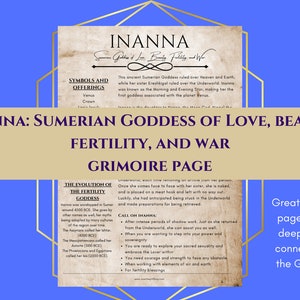 Inanna Sumerian Goddess of Love, Beauty, Fertility Grimoire Page Book of Shadows PDF Download