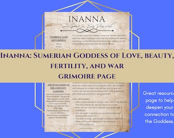 Inanna Sumerian Goddess of Love, Beauty, Fertility Grimoire Page Book of Shadows PDF Download