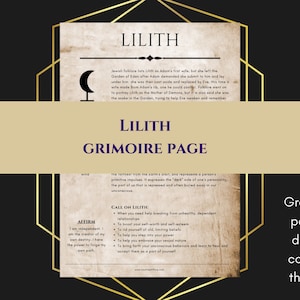 Lilith, Dark Goddess, Mother of Demons Babylonian, Sumerian mythology, Jewish Folklore Grimoire Page Book of Shadows PDF Download