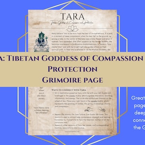 Tara Tibetan Goddess of Compassion and Protection Grimoire Page Book of Shadows PDF Download