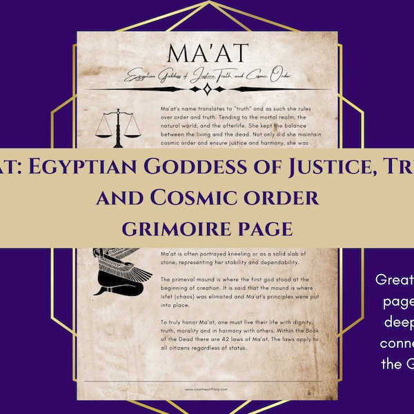 Ma'at Egyptian Goddess of Truth and Order Grimoire Page Book of Shadows PDF Download